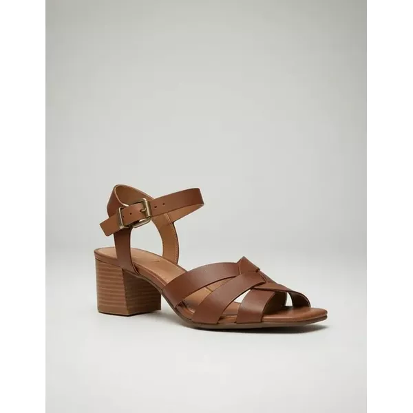 Sandália de Salto em Couro Conhaque -Whisky