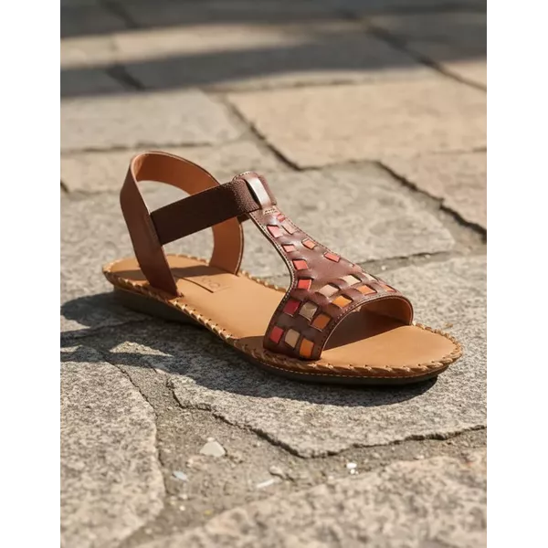 Sandália Rasteira em Couro Café Color