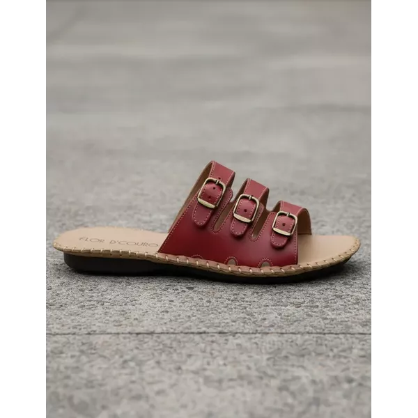 Sandália Birken em Couro Vermelho