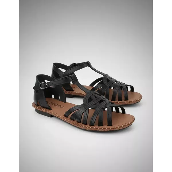 Sandália Rasteira em Couro Preto