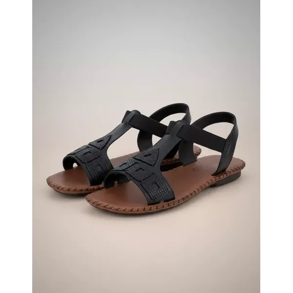 Sandália Rasteira em Couro Preto