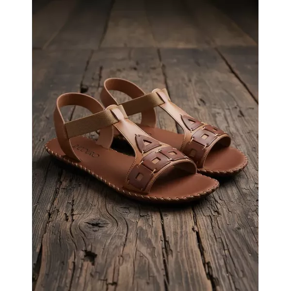 Sandália Rasteira em Couro Whisky Conhaque