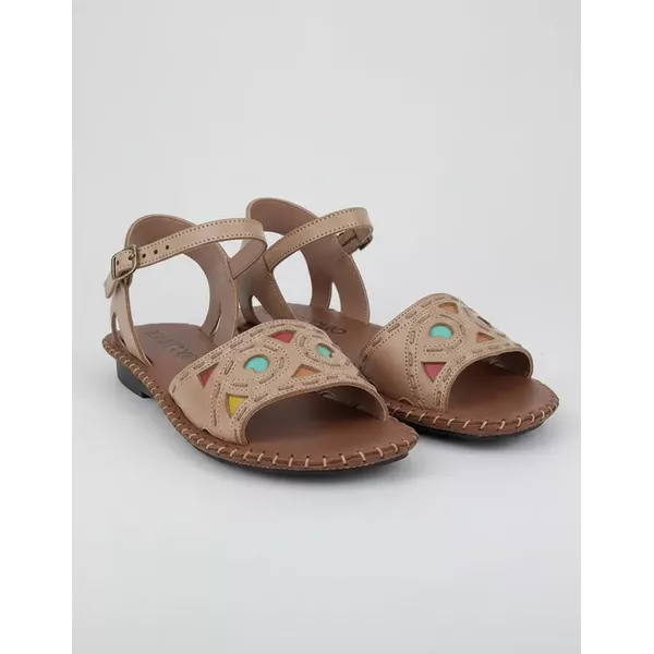 Sandália Rasteira em Couro Taupe