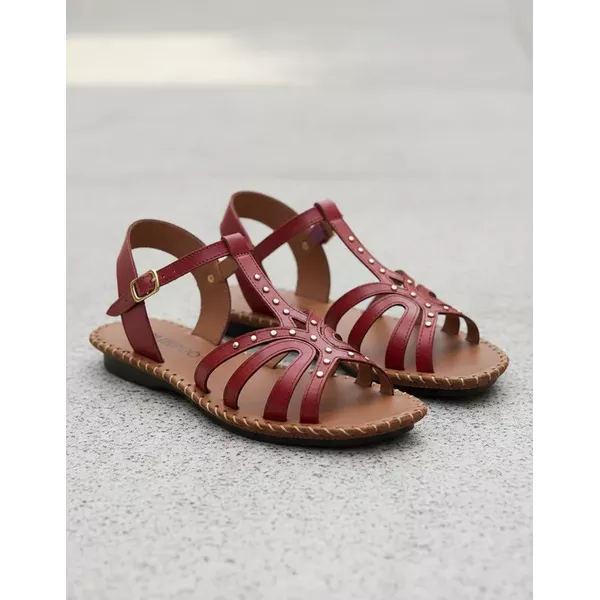 Sandália Rasteira em Couro Vermelho