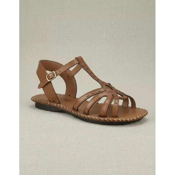 Sandália Rasteira em Couro Whisky