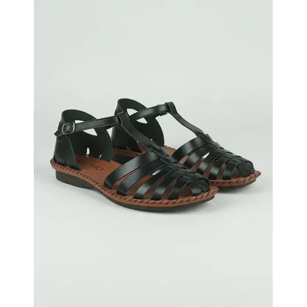 Sandália Rasteira em Couro Preto