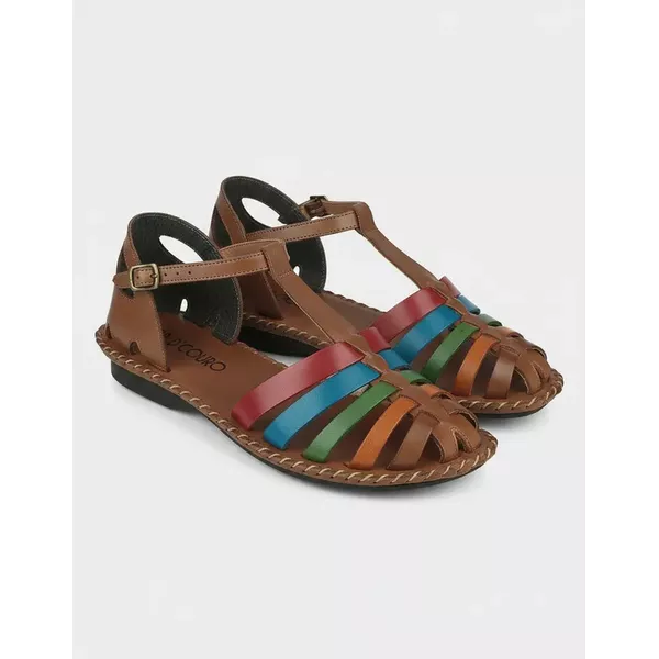 Sandália Rasteira em Couro Whisky Color