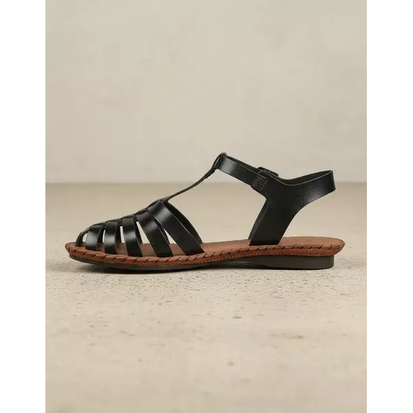 Sandália Rasteira em Couro Preto