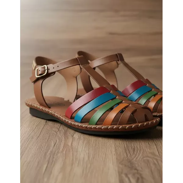 Sandália Rasteira em Couro Whisky Color