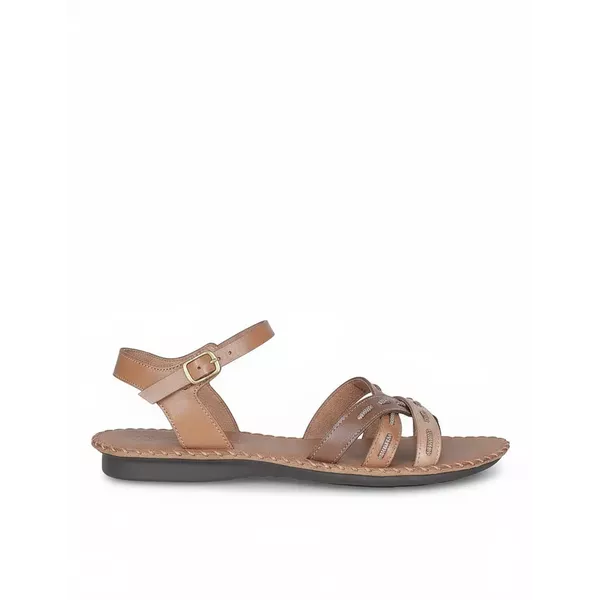 Sandália Rasteira em Couro Whisky Conhaque