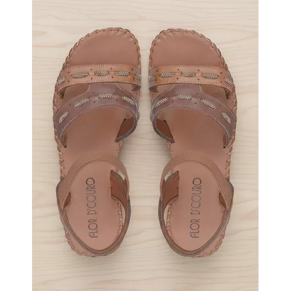 Sandália Rasteira em Couro Whisky Conhaque