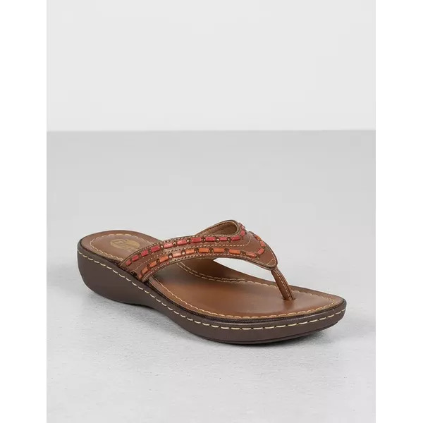 Sandália Rasteira em Couro Conhaque