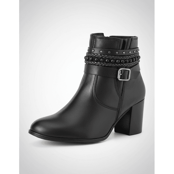 Bota Feminina Cano Curto Couro Legítimo Preto Salto Bloco