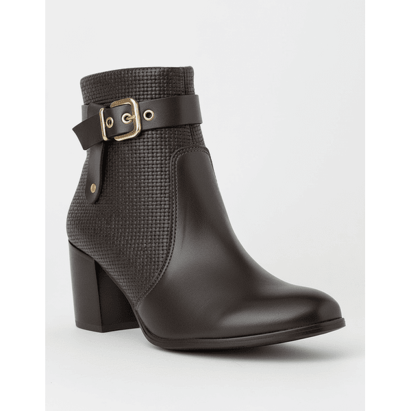 Bota Feminina Cano Curto Couro Legítimo Cafe Salto Bloco