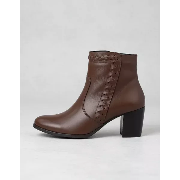 Bota Feminina Cano Curto Couro Legítimo Tamarindo Salto Bloco