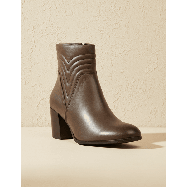 Bota Feminina Cano Curto Couro Legítimo Tamarindo Salto Bloco