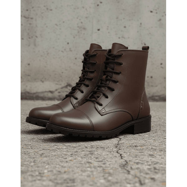 Bota Feminina Coturno Cano Curto Couro Legítimo Café 