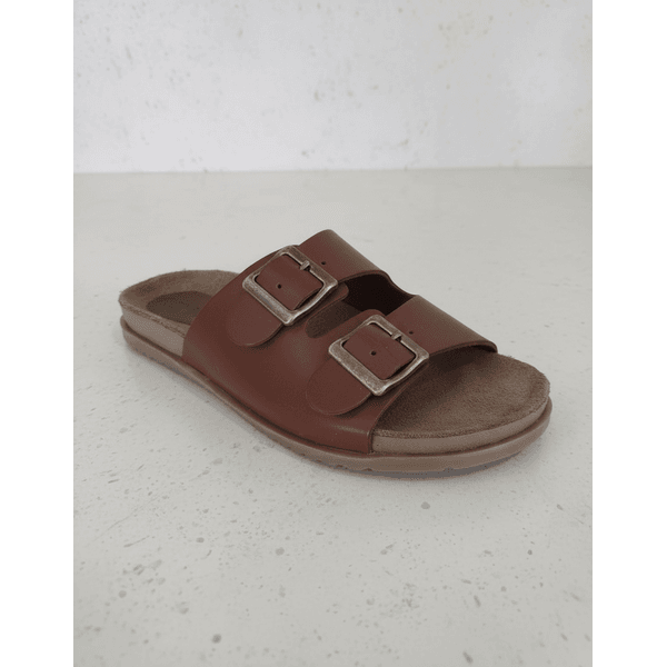 Sandália Papete Birken em Couro conhaque