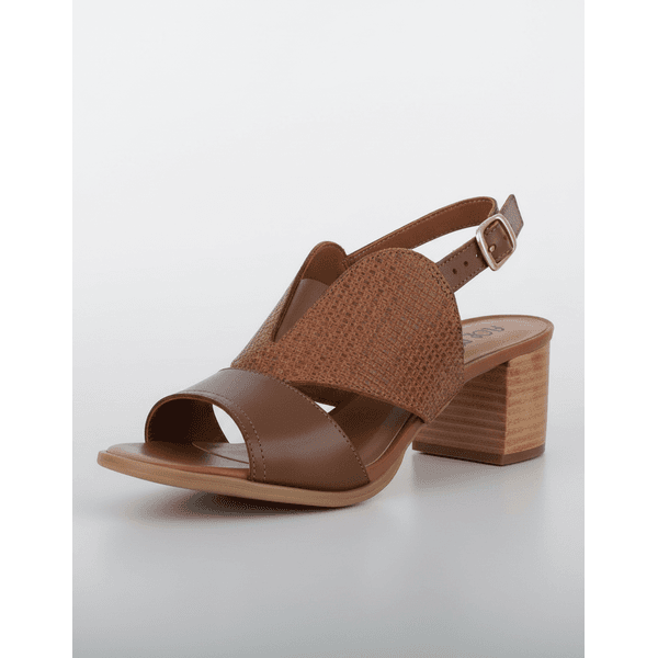 Sandália de Salto em Couro Conhaque