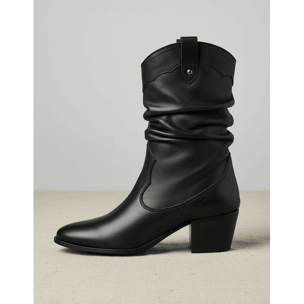 Bota Feminina Western Couro Legítimo Preto Salto Bloco Texana 8806 