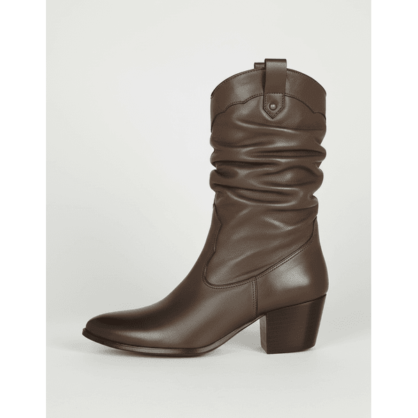 Bota Feminina Western Couro Legítimo Tamarindo Salto Bloco Texana 8806 