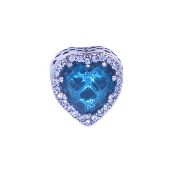 Berloque Prata Coração Azul