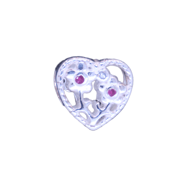 Berloque Prata Coração com flores