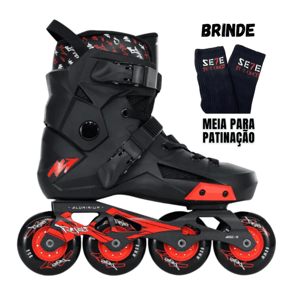 Patins Inline Freestyle Revolt Preto Rodas Pretas ABEC-9 Traxart