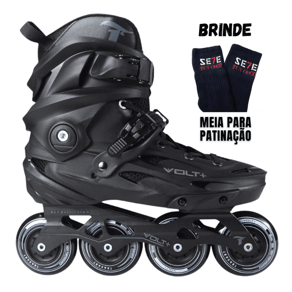 Patins Volt + 2.0 Preto Inline Freestyle Traxart 80mm Abec-9
