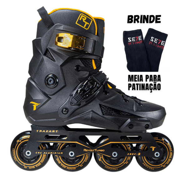Patins Inline Freestyle Traxart Revolt Turbo Black Gold 80MM ABEC-9 Cromo