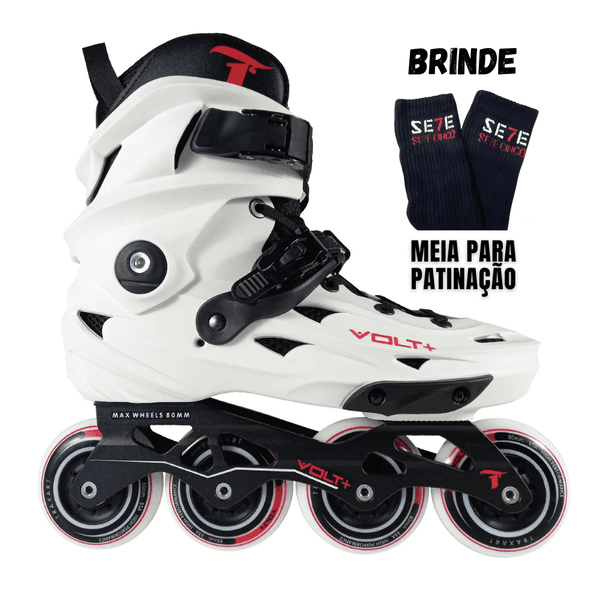 Patins Volt + 2.0 Branco Inline Freestyle Traxart 80mm Abec-9