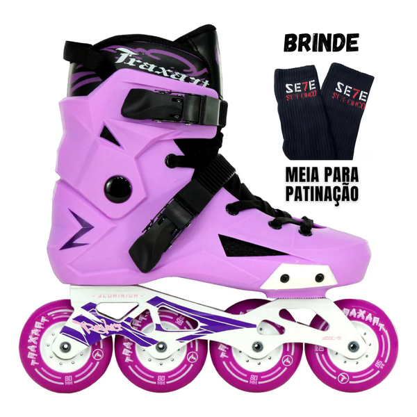 Patins Inline Freestyle Revolt Lilás Base Branca ABEC-9 Traxart