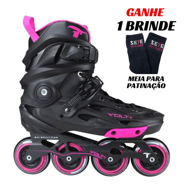 Patins Volt + 2.0 Rosa Inline Freestyle Traxart 80mm Abec-9