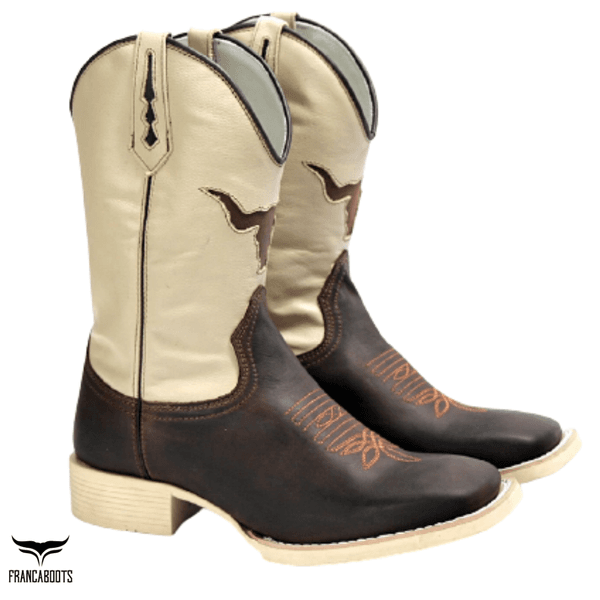 BOTA TEXANA BICO QUADRADO BOI SOLA MARFIM FRANCA BOOTS 