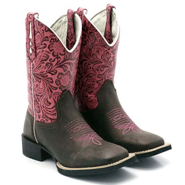 BOTA TEXANA FEMININA FRANCA BOOTS BICO QUADRADO ROSA