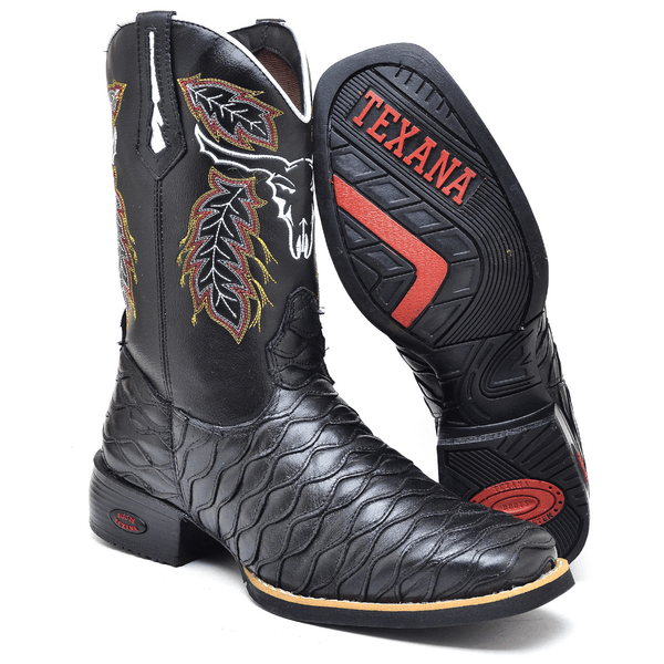 BOTA TEXANA COUNTRY MASCULINA BORDADA BOI ESCAMADA - LINHA ECO 