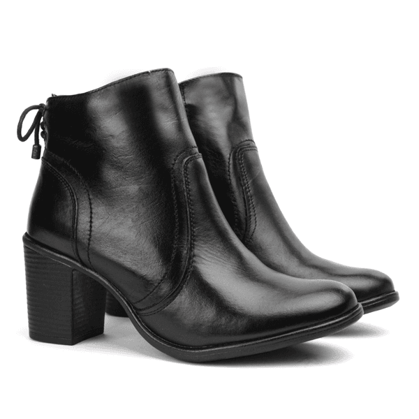 Bota Couro Feminina Amarração Calcanhar preta 
