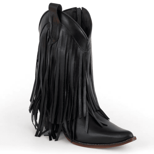 BOTA TEXANA FEMININA COURO DALLAS PRETO COM FRANJAS - SILVERADO BOTAS