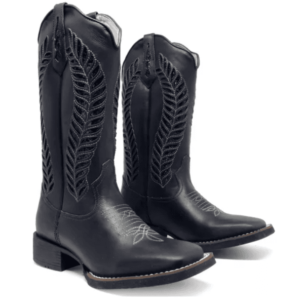 BOTA TEXANA FEMININA BORDADA A LASER BLACK FB1038 