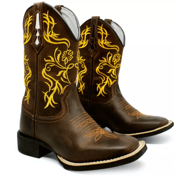 BOTA TEXANA BICO QUADRADO BORDADA AMARELO - FRANCA BOOTS