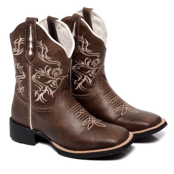 BOTA TEXANA FEMININA BORDADA FB COURO CAFE FRANCABOOTS