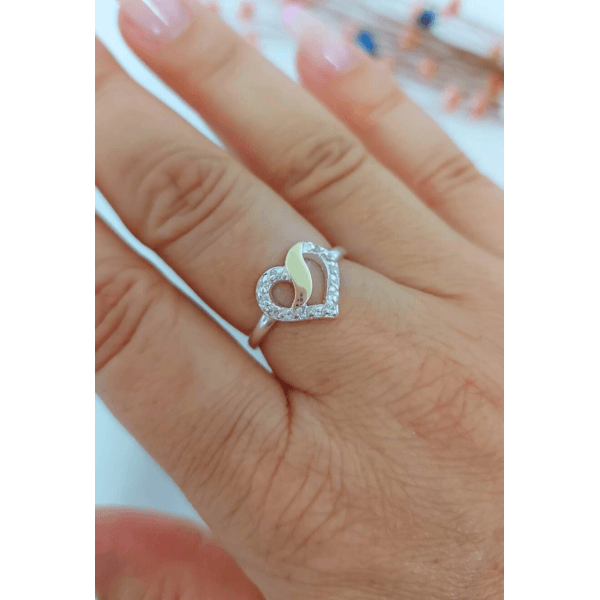 Anel Coração Prata 925 Com Aplique De Ouro E Zircônias