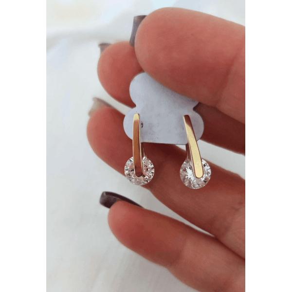 Brinco De Prata Com Apliques De Ouro E Zircônias Ponto De Luz