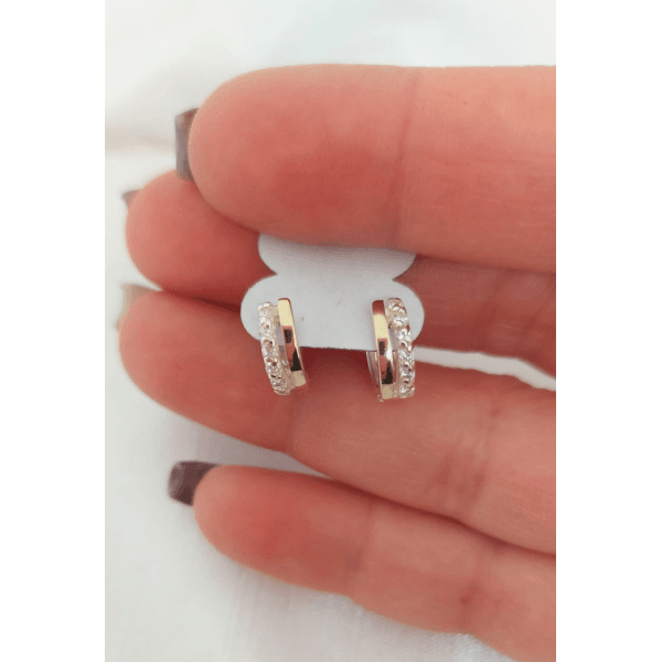 Brinco Argolinha Prata Com Apliques De Ouro E Zircônias