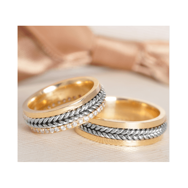 Par de Alianças de Casamento em Ouro 14K Trabalhado Corda 6 mm