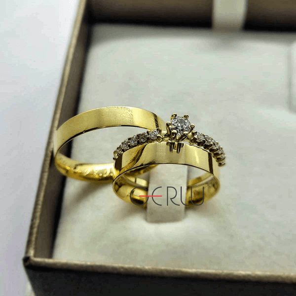 Par de Alianças Quadrada 3,5 mm de Casamento em Ouro 14K