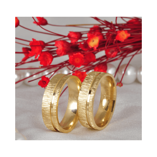 Par de Alianças Ouro 18K Trabalhada 6 mm
