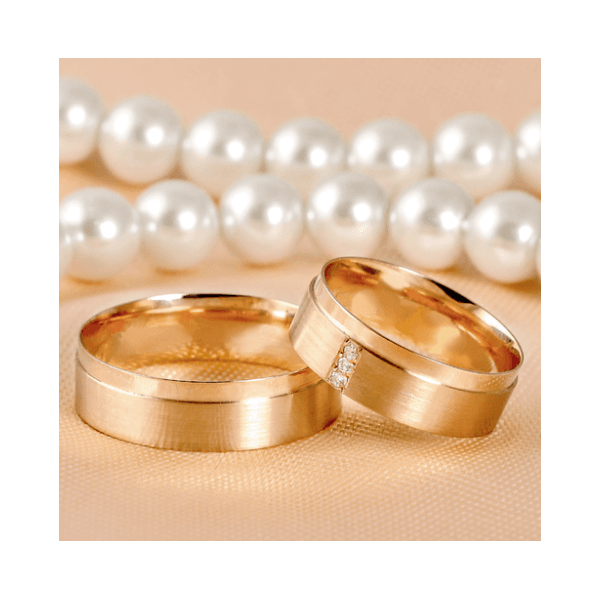 Par de Alianças Quadrada de ouro 18K Trabalhada 6 mm