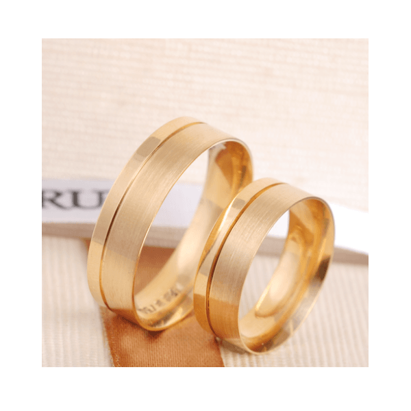 Par de Alianças Ouro 18K Trabalhada 6 mm