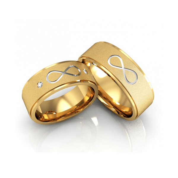 Par de Alianças Casamento Ouro 18K Trabalho Infinito 7 mm